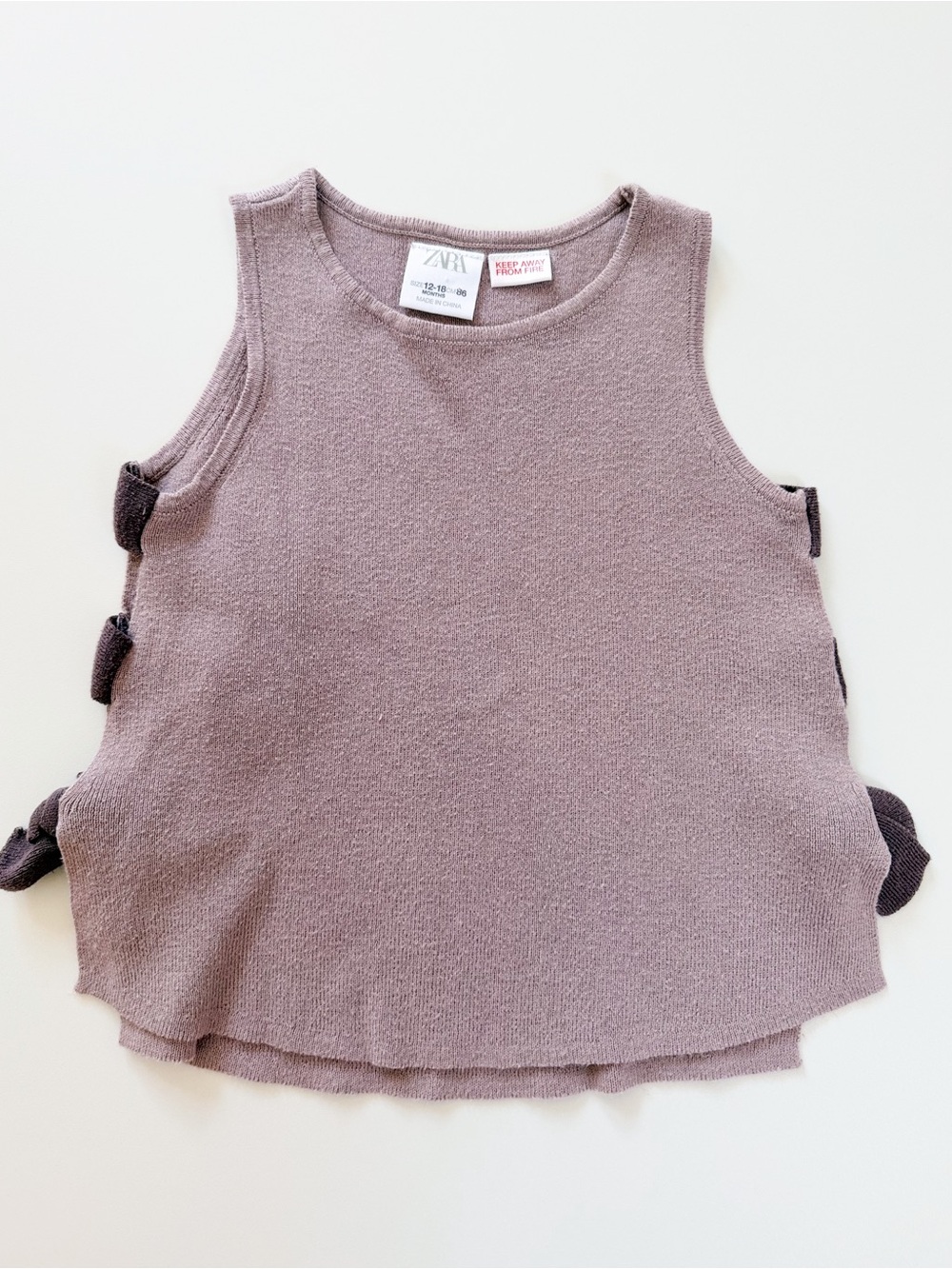 Zara Kids Dusty Mauve Knit Tank with Side Bow Ties